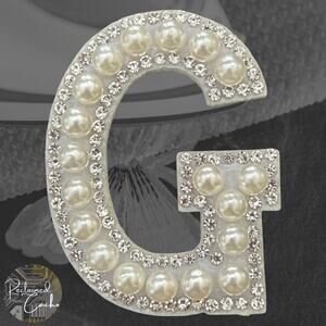 Letter G White Faux Pearl Iron On Patch